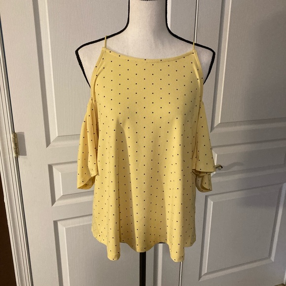 NWT! INC Yellow Polka Dot cold shoulder blouse - Picture 2 of 5